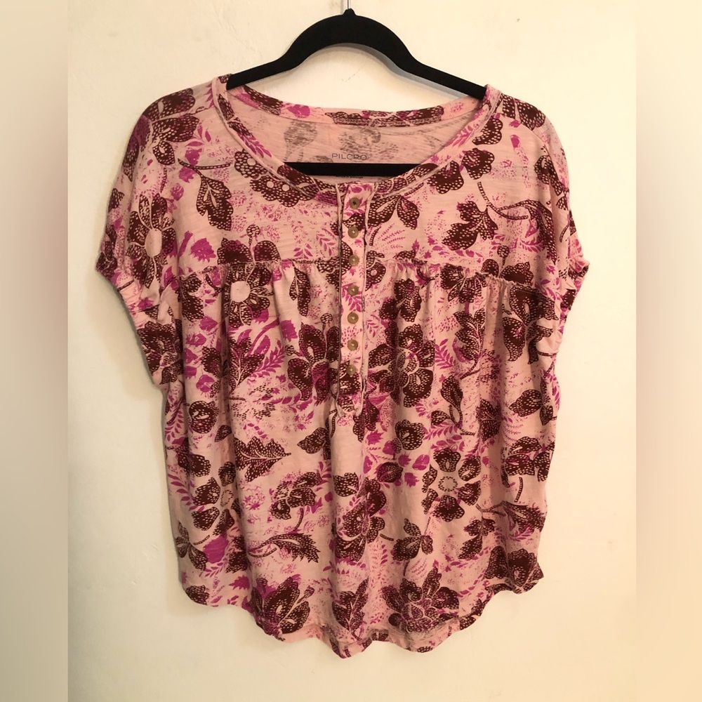 Anthropologie Pilcro Blouse  Women's Size S Pink Floral Summer Bloomcore
